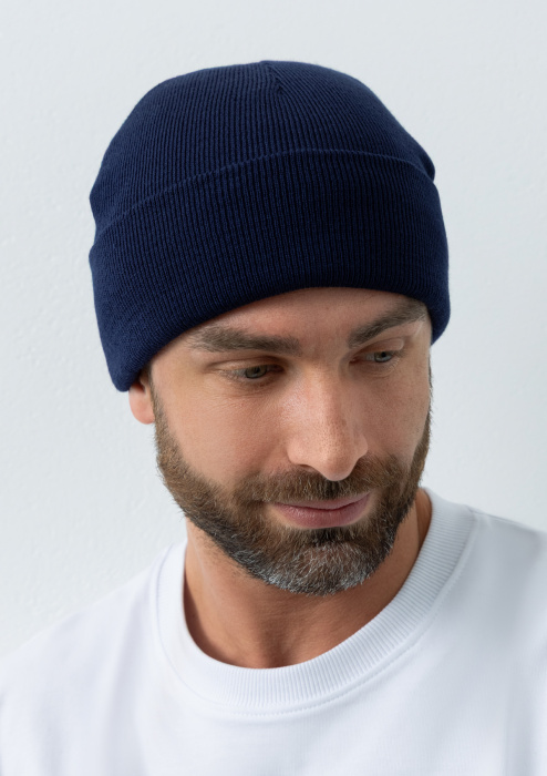 Темно-синяя шапка арт. 015 из 100% акрила, 300 гр/м2, оптом | Мерч, униформа и текстиль для бизнеса  фото-2
