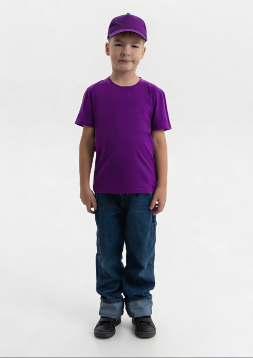 Фиолетовая детская футболка арт. 06U оверсайз кроя из 100% хлопка, 140 гр/м2, оптом | Мерч, униформа и текстиль для бизнеса фото-3