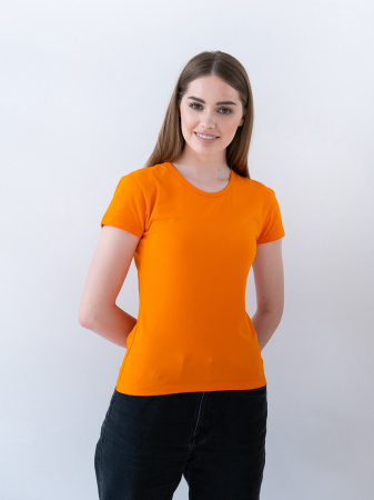 Женская оранжевая футболка арт. 37W приталенного силуэта, 92% хлопок и 8% эластан, 180 гр/м2, оптом | Мерч, униформа и текстиль для бизнеса 
 photo-3