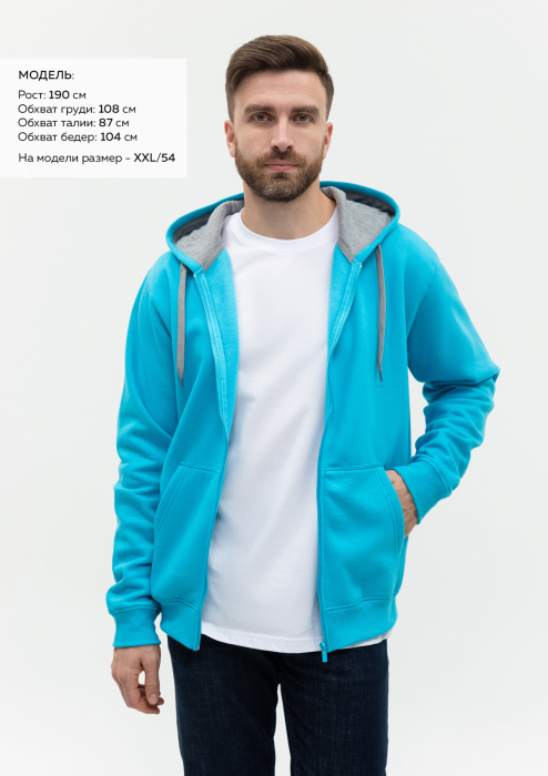 Толстовка  мужская STAN с капюшоном на молнии  футер с начёсом 280, 17,Бирюзовый (32) | Мерч, униформа и текстиль для бизнеса фото-1
