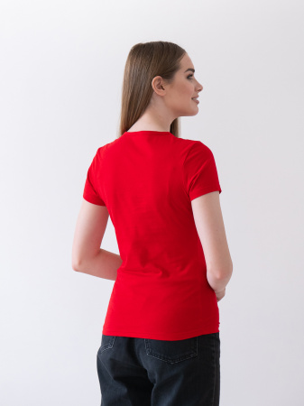 Женская красная футболка арт. 02W приталенного силуэта из 100% хлопка, 150 гр/м2, оптом | Мерч, униформа и текстиль для бизнеса  photo-4
