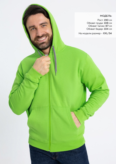 Толстовка  мужская STAN с капюшоном на молнии  футер с начёсом 280, 17,Ярко-зелёный (26) | Мерч, униформа и текстиль для бизнеса фото-3