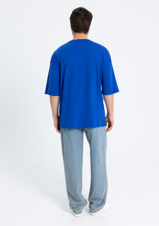 Синяя футболка арт. 39 оверсайз кроя, из 100% хлопка, 140 гр/м2, оптом | Мерч, униформа и текстиль для бизнеса   photo-5