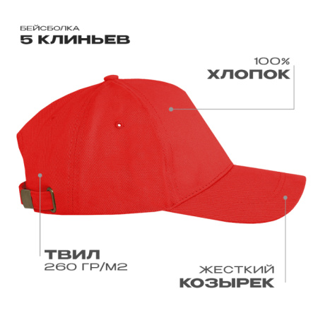 Красная бейсболка арт. 12, 5 клиньев из 100% хлопка, 260 гр/м2, оптом | Мерч, униформа и текстиль для бизнеса  photo-1