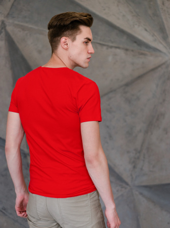 Красная футболка арт. 37 облегающего силуэта, 92% хлопок, 8% эластан, 180 гр/м2, оптом | Мерч, униформа и текстиль для бизнеса  photo-4
