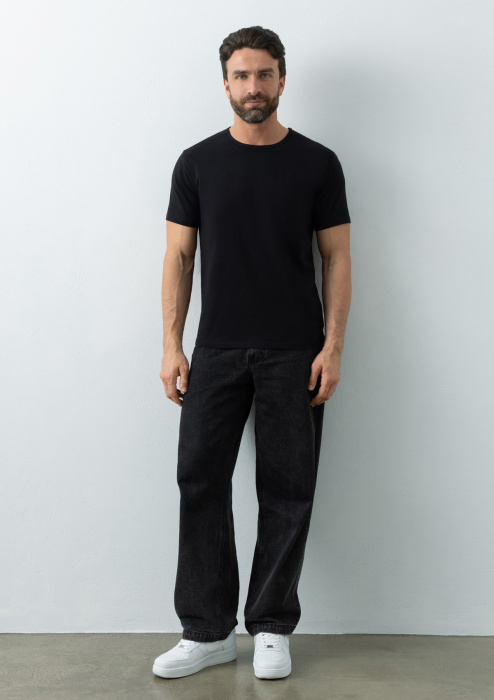 Чёрная футболка арт. 37 облегающего силуэта, состав 92% хлопок 8% эластан, 180 гр/м2, оптом | Мерч, униформа и текстиль для бизнеса   фото-3