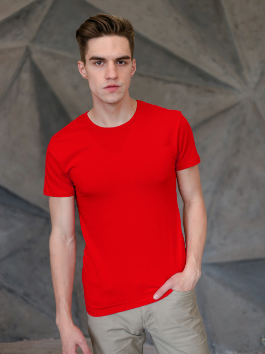 Красная футболка арт. 37 облегающего силуэта, 92% хлопок, 8% эластан, 180 гр/м2, оптом | Мерч, униформа и текстиль для бизнеса  фото-3