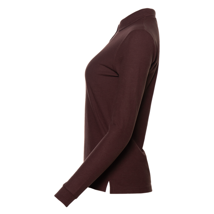 Женская темно-шоколадная рубашка поло с длинным рукавом арт. 04SW приталенного кроя, 65% хлопок, 35% полиэстер, 185 гр/м2, оптом | Мерч, униформа и текстиль для бизнеса  фото-2