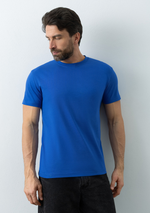 Синяя футболка арт. 08U прямого кроя из 100% хлопка, 180 гр/м2, оптом | Мерч, униформа и текстиль для бизнеса  фото-3