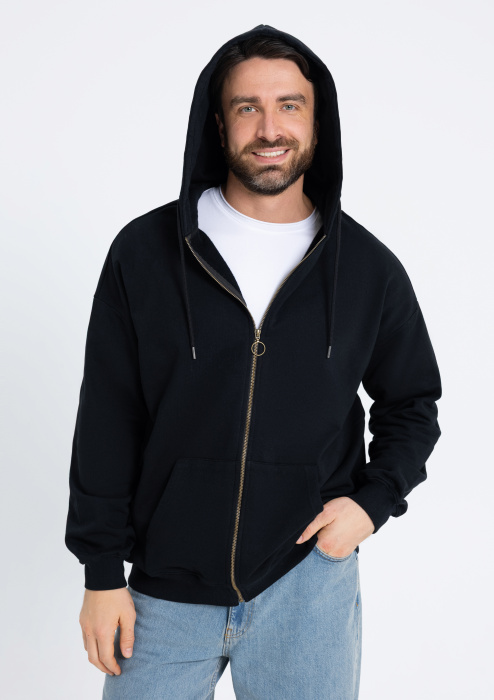 Толстовка  ОNE SIZE, с капюшоном на молнии футер без начёса 350, 72, Черный (20) | Мерч, униформа и текстиль для бизнеса фото-3