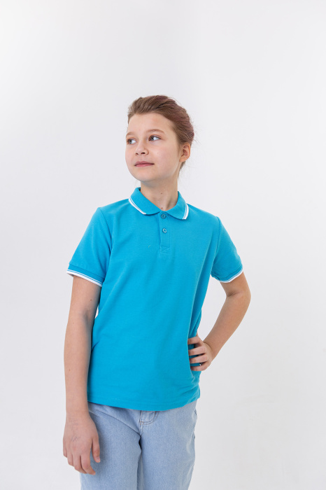Детская бирюзовая рубашка поло арт. 04TJ, 80% хлопок, 20% полиэстер, 185 гр/м2, оптом | Мерч, униформа и текстиль для бизнеса  фото-3