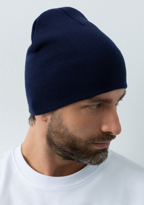 Темно-синяя шапка арт. 016 из 100% акрила, 300 гр/м2, оптом | Мерч, униформа и текстиль для бизнеса  фото-2