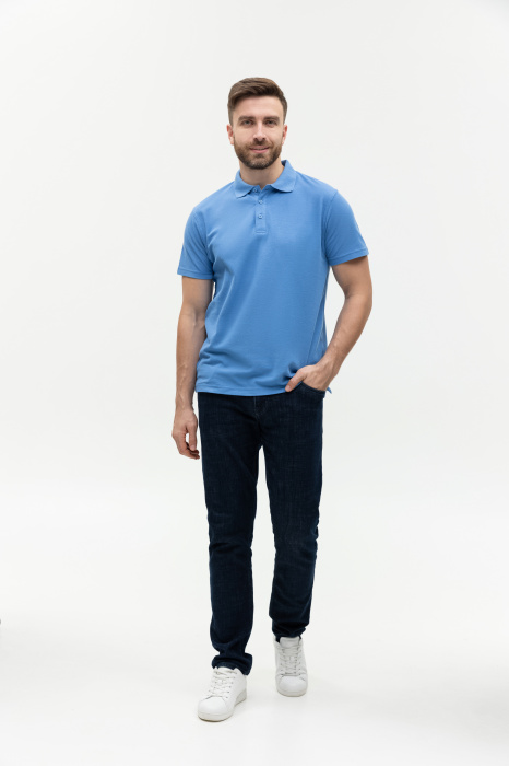 Голубая рубашка поло арт. 04, 65% хлопок, 35% полиэстер, 185 гр/м2, оптом | Мерч, униформа и текстиль для бизнеса  фото-3