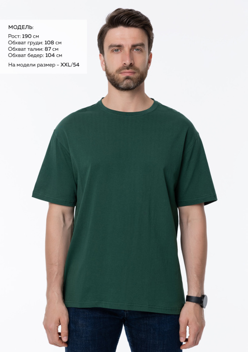 Тёмно-зелёная футболка арт. 02 прямого кроя из 100% хлопка, 160 гр/м2, оптом | Мерч, униформа и текстиль для бизнеса  фото-2