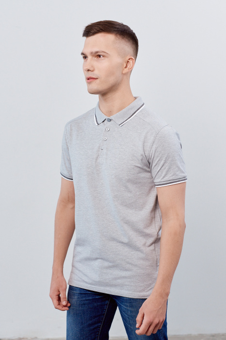 Серая рубашка поло арт. 05 прямого кроя, 92% хлопок, 8% эластан, 200 гр/м2, оптом | Мерч, униформа и текстиль для бизнеса  фото-3