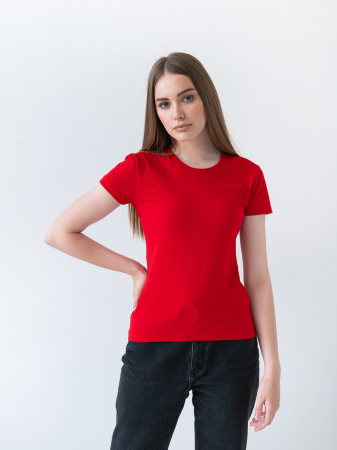 Женская красная футболка арт. 37W приталенного силуэта, 92% хлопок и 8% эластан, 180 гр/м2, оптом | Мерч, униформа и текстиль для бизнеса  photo-3